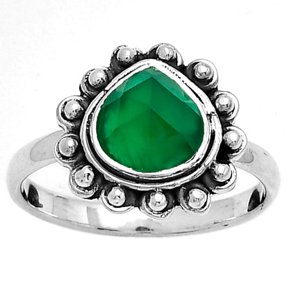 Faceted Natural Green Onyx Ring size-8.5 R-1124 SDR180602