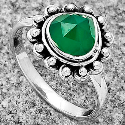 Faceted Natural Green Onyx Ring size-8.5 R-1124 SDR180602