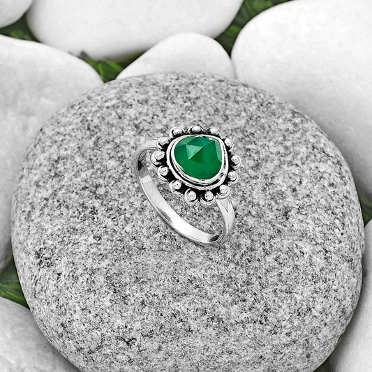 Faceted Natural Green Onyx Ring size-8.5 R-1124 SDR180602