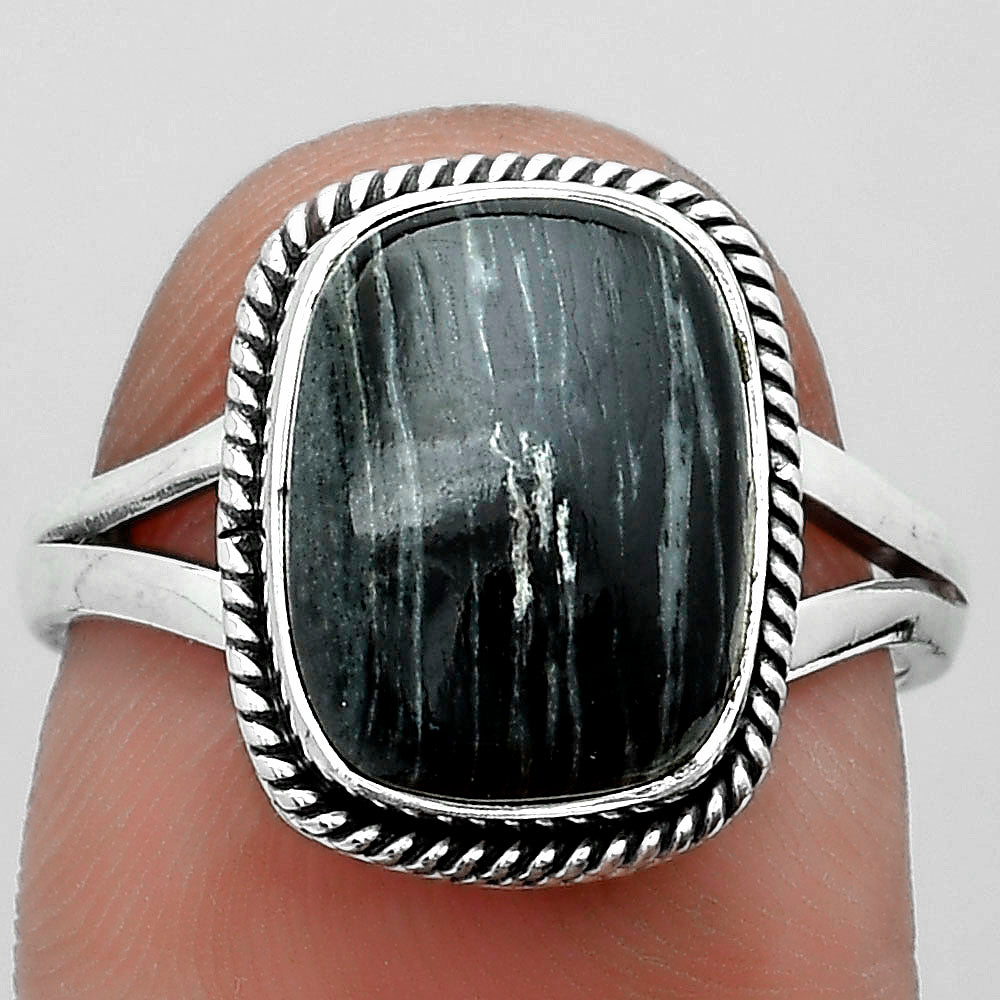 Natural Silver Leaf Obsidian Ring size-7.5 R-1010 SDR180836