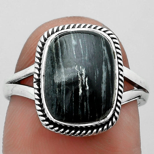 Natural Silver Leaf Obsidian Ring size-7.5 R-1010 SDR180836