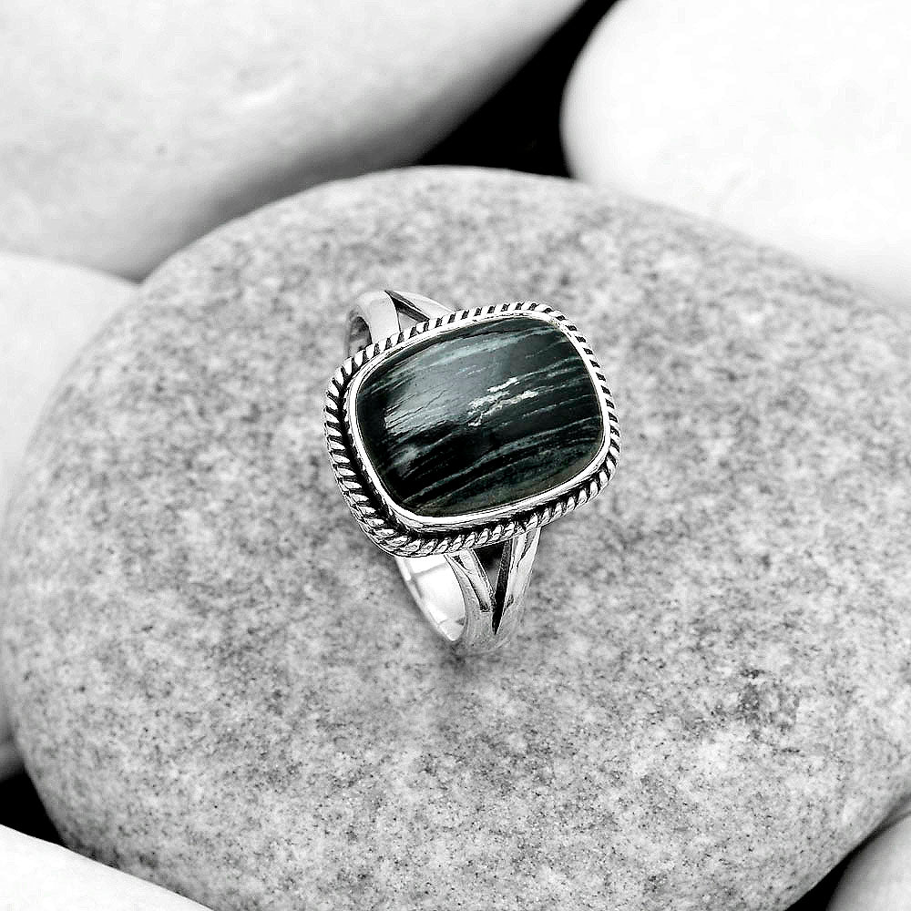 Natural Silver Leaf Obsidian Ring size-7.5 R-1010 SDR180836