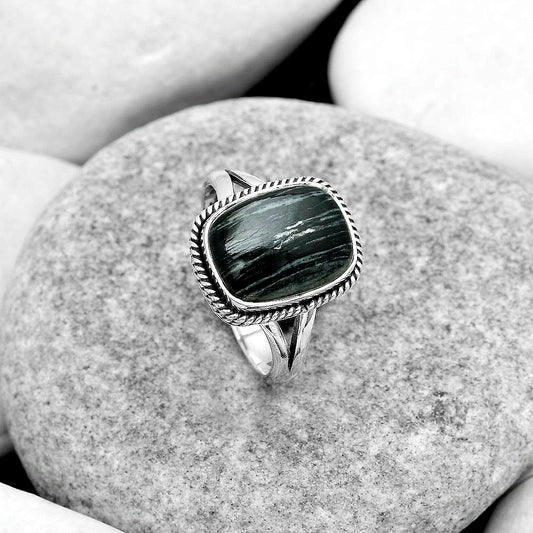 Natural Silver Leaf Obsidian Ring size-7.5 R-1010 SDR180836
