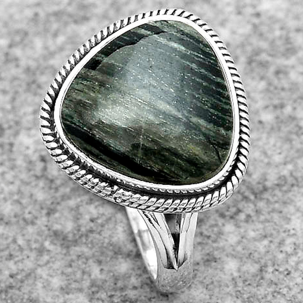 Natural Silver Leaf Obsidian Ring size-8.5 R-1010 SDR180848