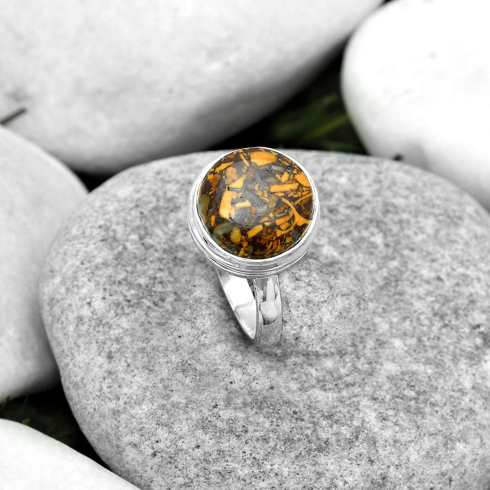 Natural Coquina Fossil Jasper India Ring size-8 R-1007 SDR181008