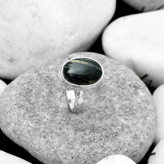 Natural Silver Leaf Obsidian Ring size-7.5 R-1007 SDR181056