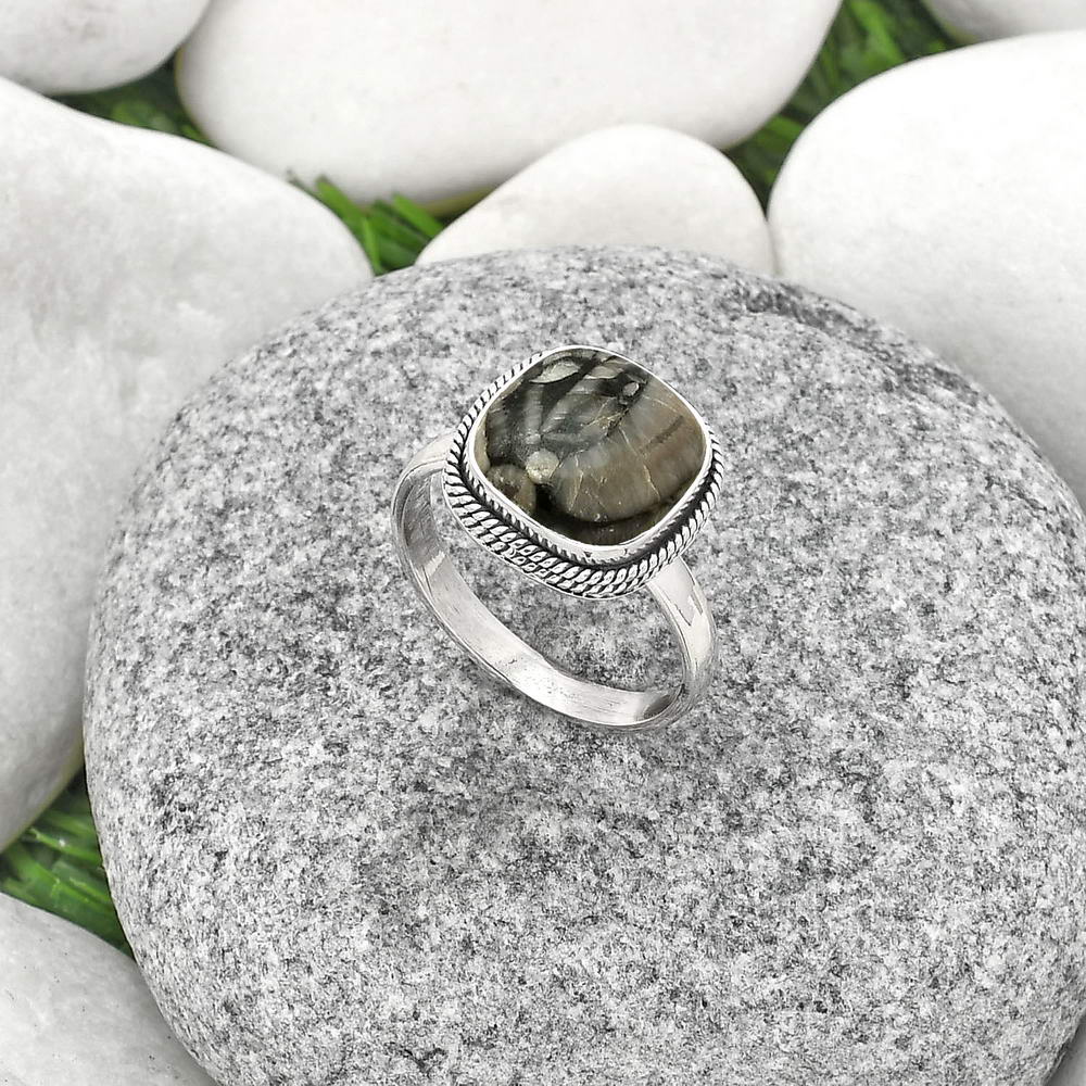 Natural Mexican Cabbing Fossil Ring size-8 R-1009 SDR181300