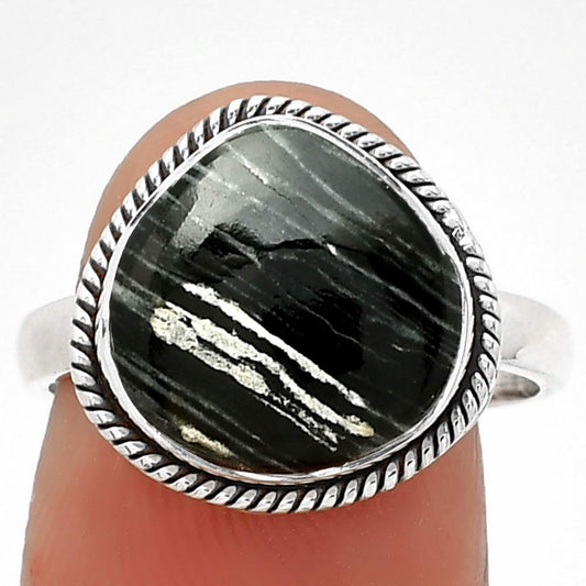 Natural Silver Leaf Obsidian Ring size-8 R-1009 SDR181430