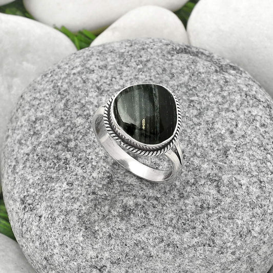 Natural Silver Leaf Obsidian Ring size-8 R-1010 SDR181452
