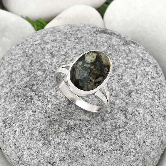 Llanite Blue Opal Crystal Sphere Ring size-7.5 R-1005 SDR181475