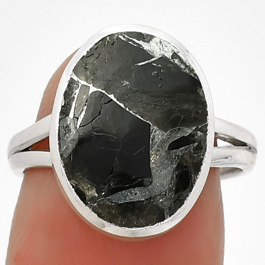 Natural Obsidian And Zinc Ring size-7 R-1005 SDR181489