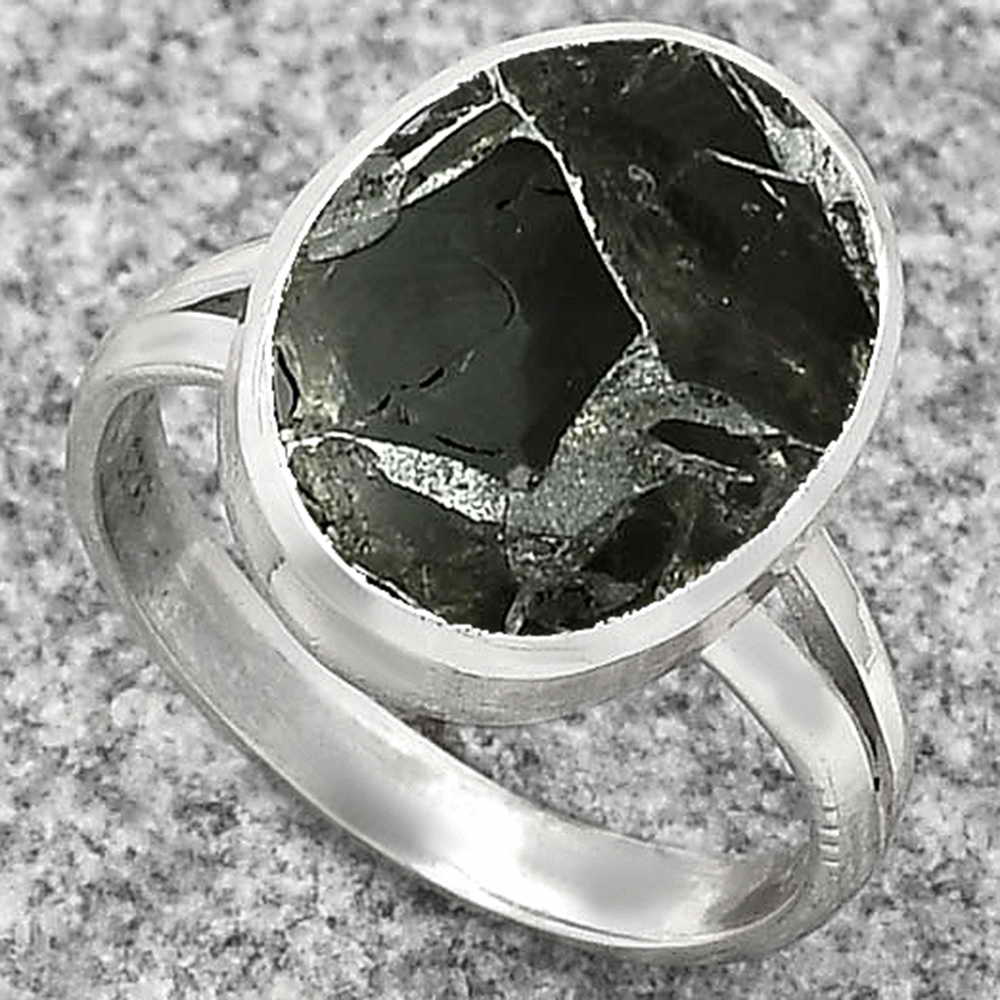 Natural Obsidian And Zinc Ring size-7 R-1005 SDR181489