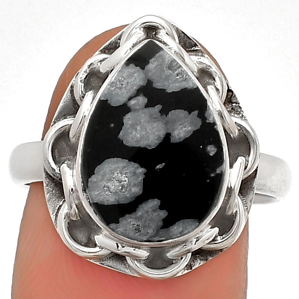 Natural Snow Flake Obsidian Ring size-8 R-1528 SDR182596