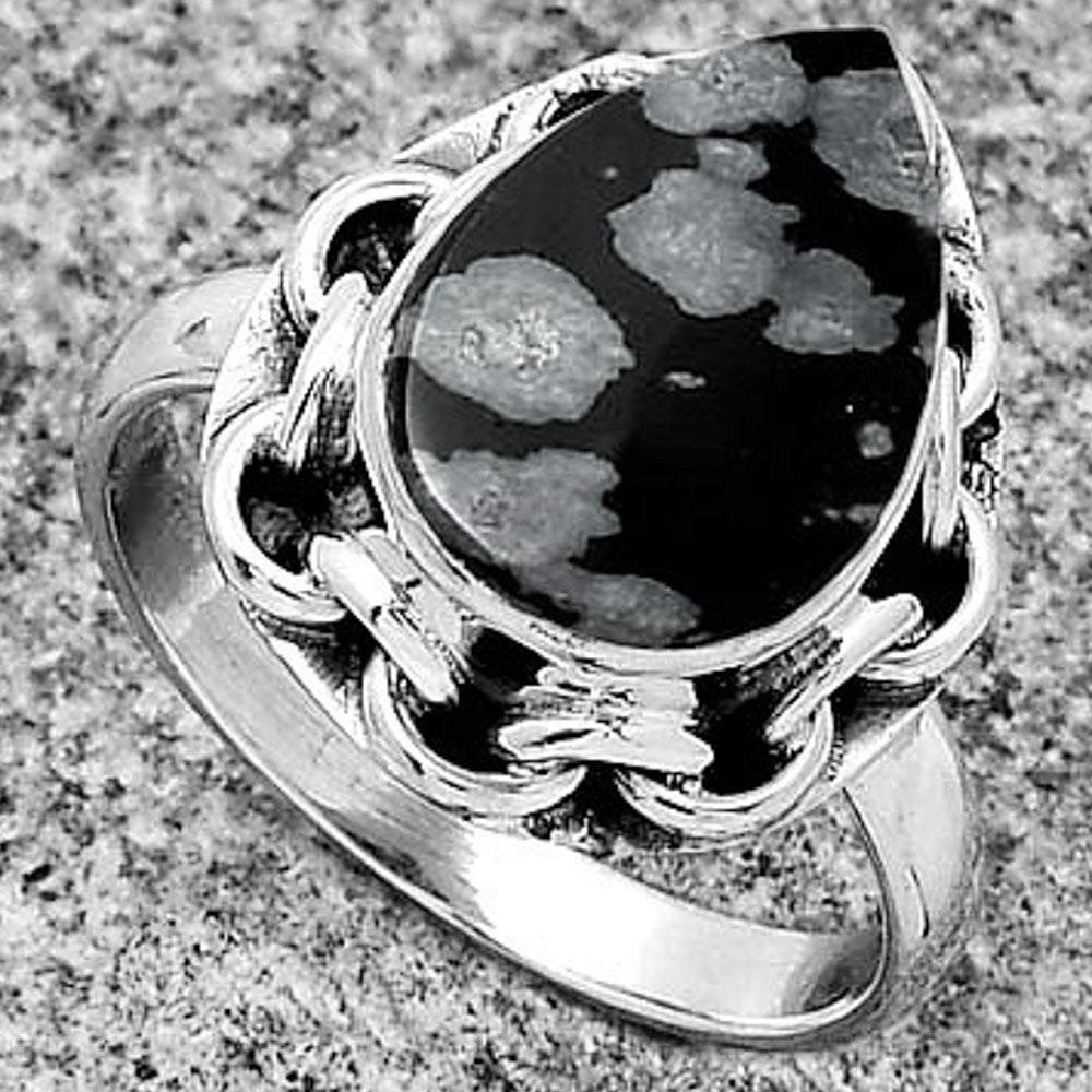 Natural Snow Flake Obsidian Ring size-8 R-1528 SDR182596