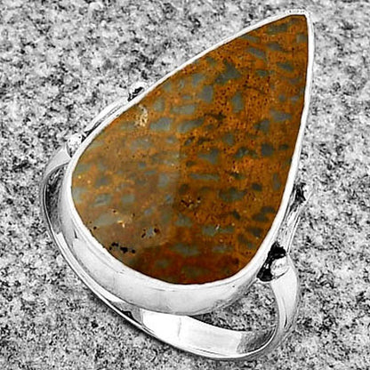 Natural Palm Root Fossil Agate Ring size-8 R-1198 SDR182760