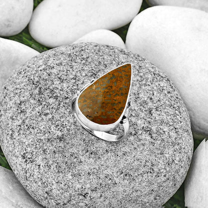 Natural Palm Root Fossil Agate Ring size-8 R-1198 SDR182760