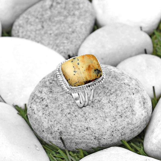 Natural Russian Honey Dendrite Opal Ring size-8.5 R-1010 SDR184302
