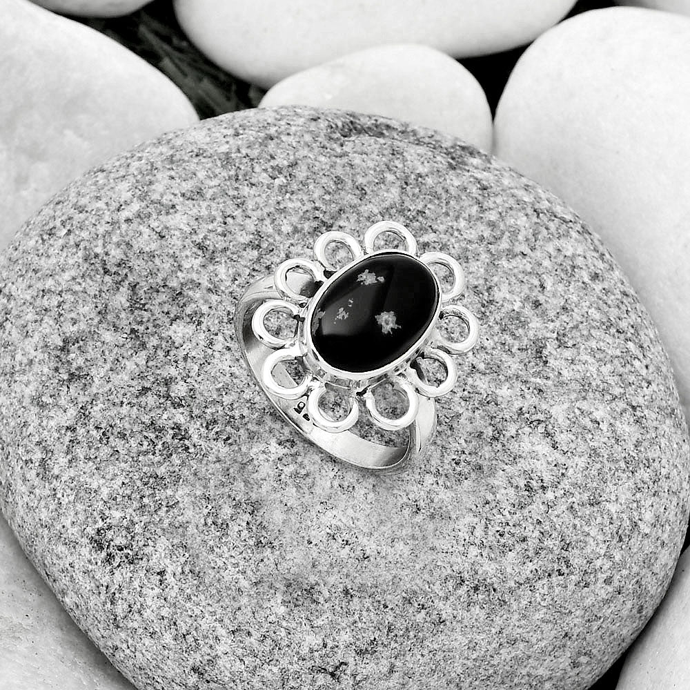 Natural Snow Flake Obsidian Ring size-7.5 R-1527 SDR184472
