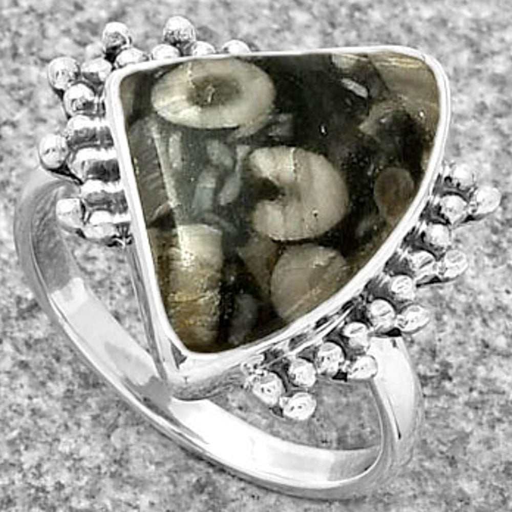 Natural Crinoid Fossil Coral Ring size-8.5 R-1223 SDR185183