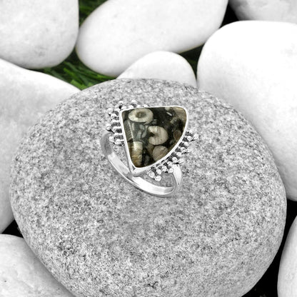 Natural Crinoid Fossil Coral Ring size-8.5 R-1223 SDR185183