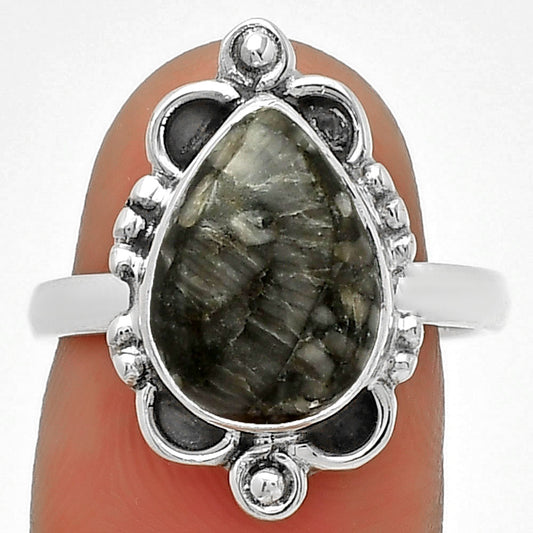 Natural Crinoid Fossil Coral Ring size-7.5 R-1103 SDR185340