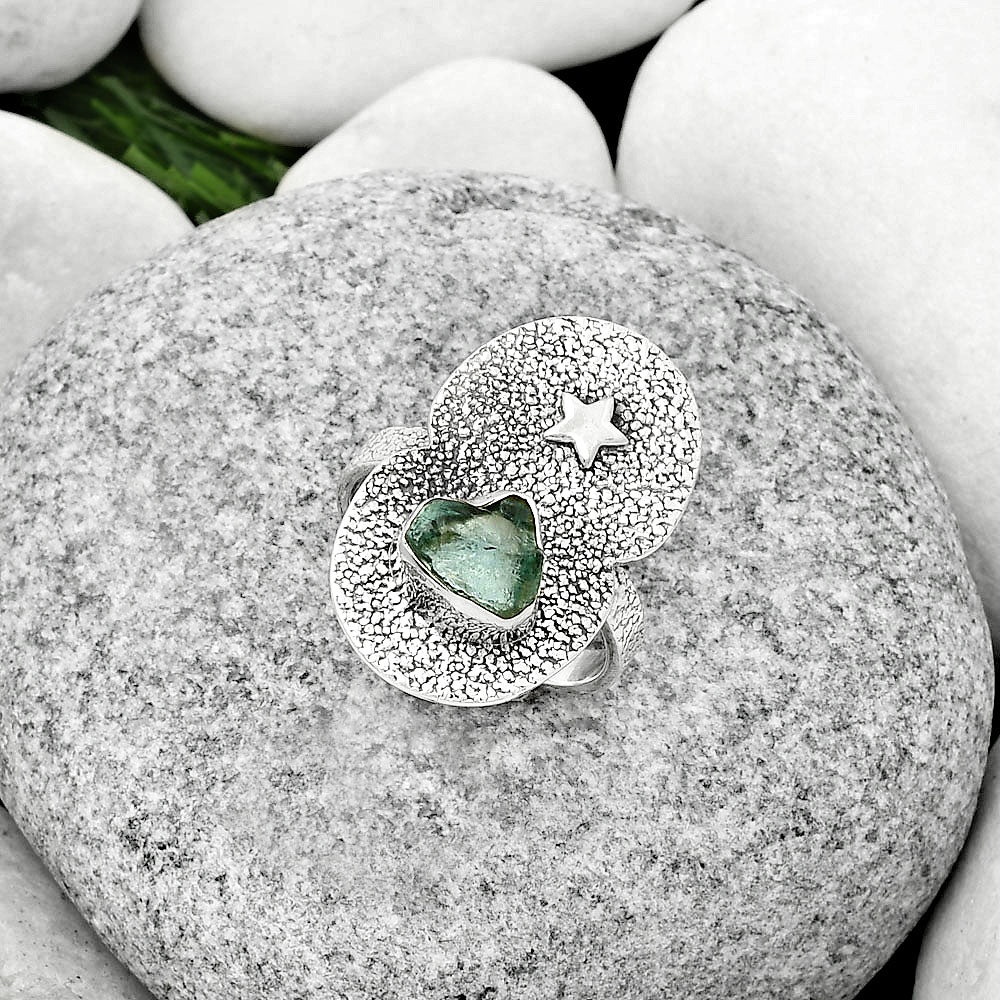 Star - Natural Aqua Apatite Rough Ring size-7.5 R-1290 SDR185453