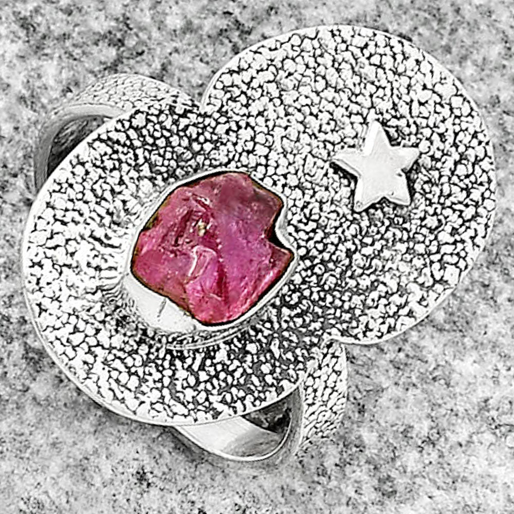 Star - Natural Pink Tourmaline Rough Ring size-9 R-1290 SDR185462
