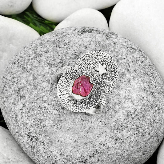 Star - Natural Pink Tourmaline Rough Ring size-9 R-1290 SDR185462