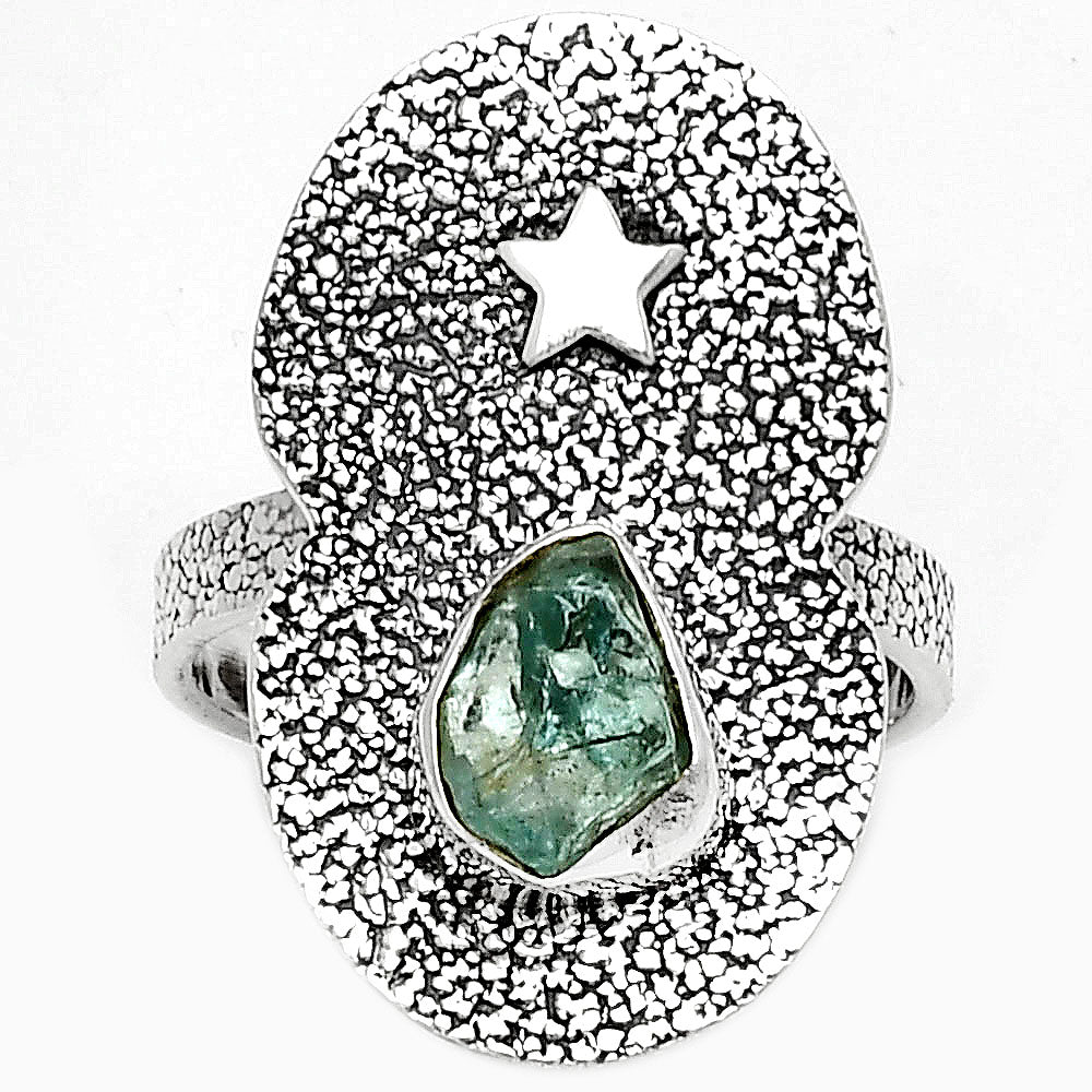 Star Aqua Apatite Rough Madagascar Ring size-8 R-1290 SDR185465