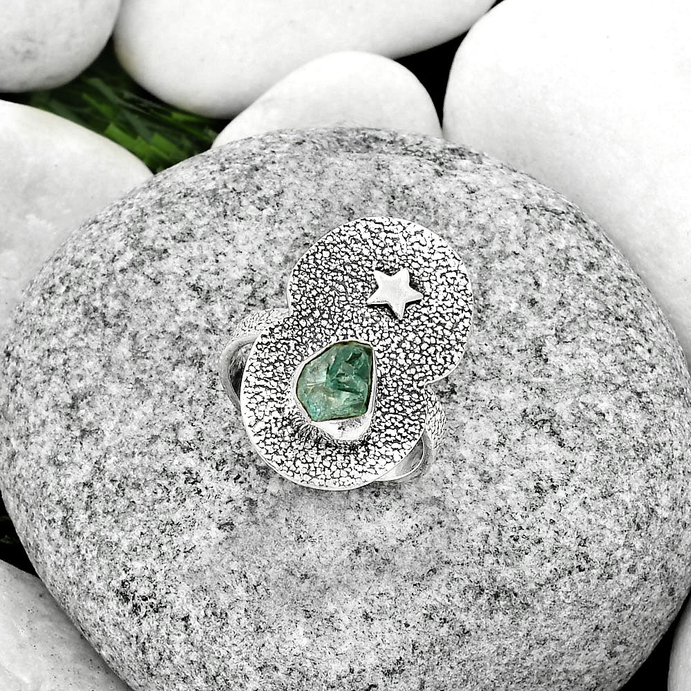 Star Aqua Apatite Rough Madagascar Ring size-8 R-1290 SDR185465