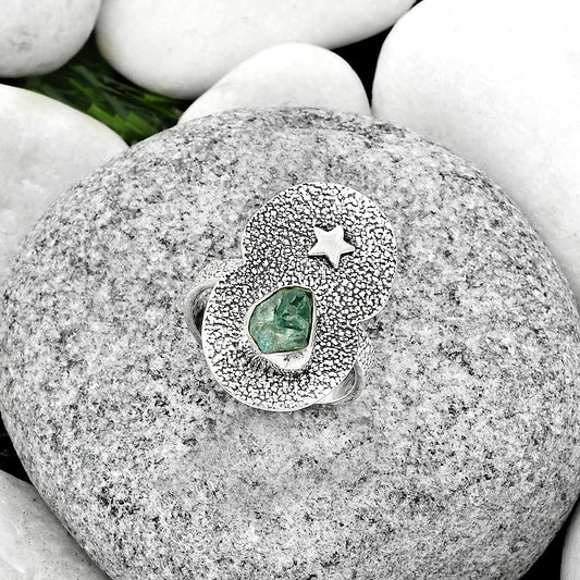 Star Aqua Apatite Rough Madagascar Ring size-8 R-1290 SDR185465