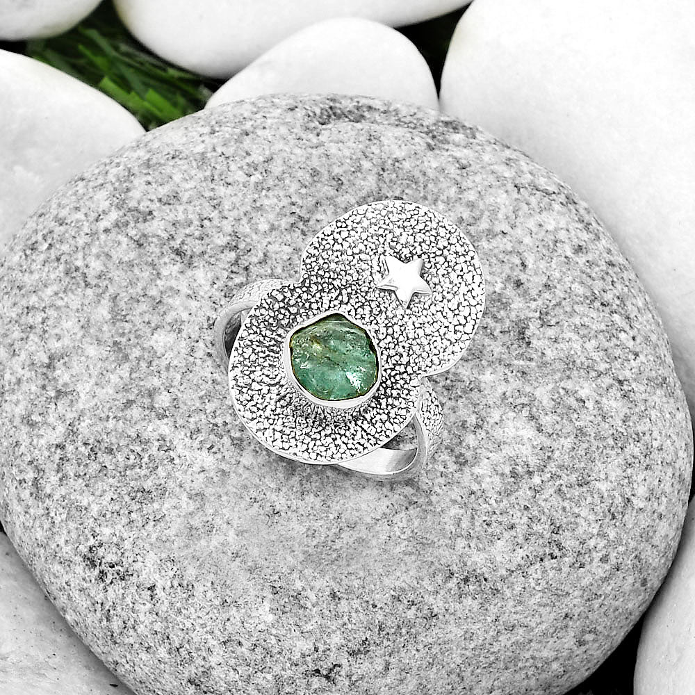 Star Aqua Apatite Rough Madagascar Ring size-9 R-1290 SDR185468
