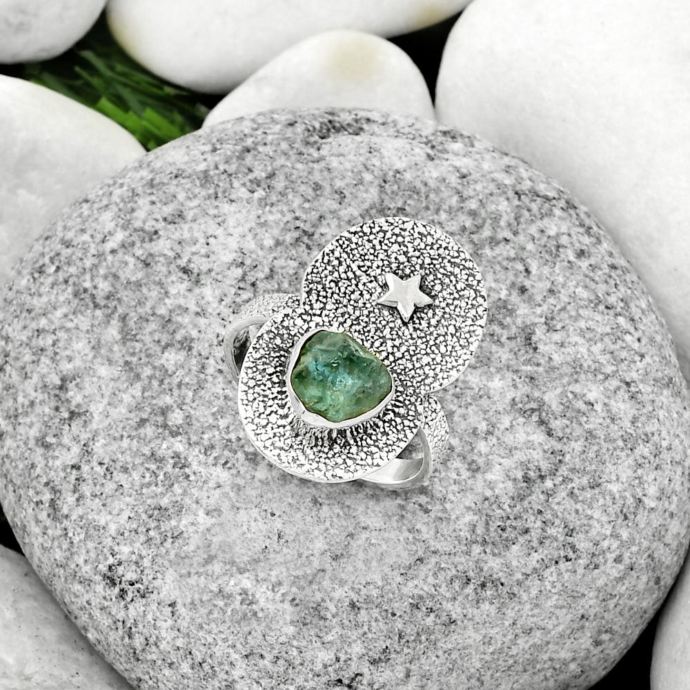 Star Aqua Apatite Rough Madagascar Ring size-9 R-1290 SDR185471