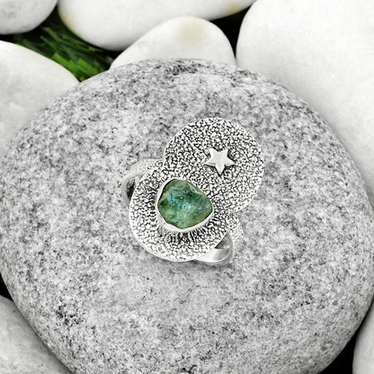 Star Aqua Apatite Rough Madagascar Ring size-9 R-1290 SDR185471