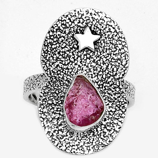 Star Natural Pink Tourmaline Rough Ring size-7.5 R-1290 SDR185473