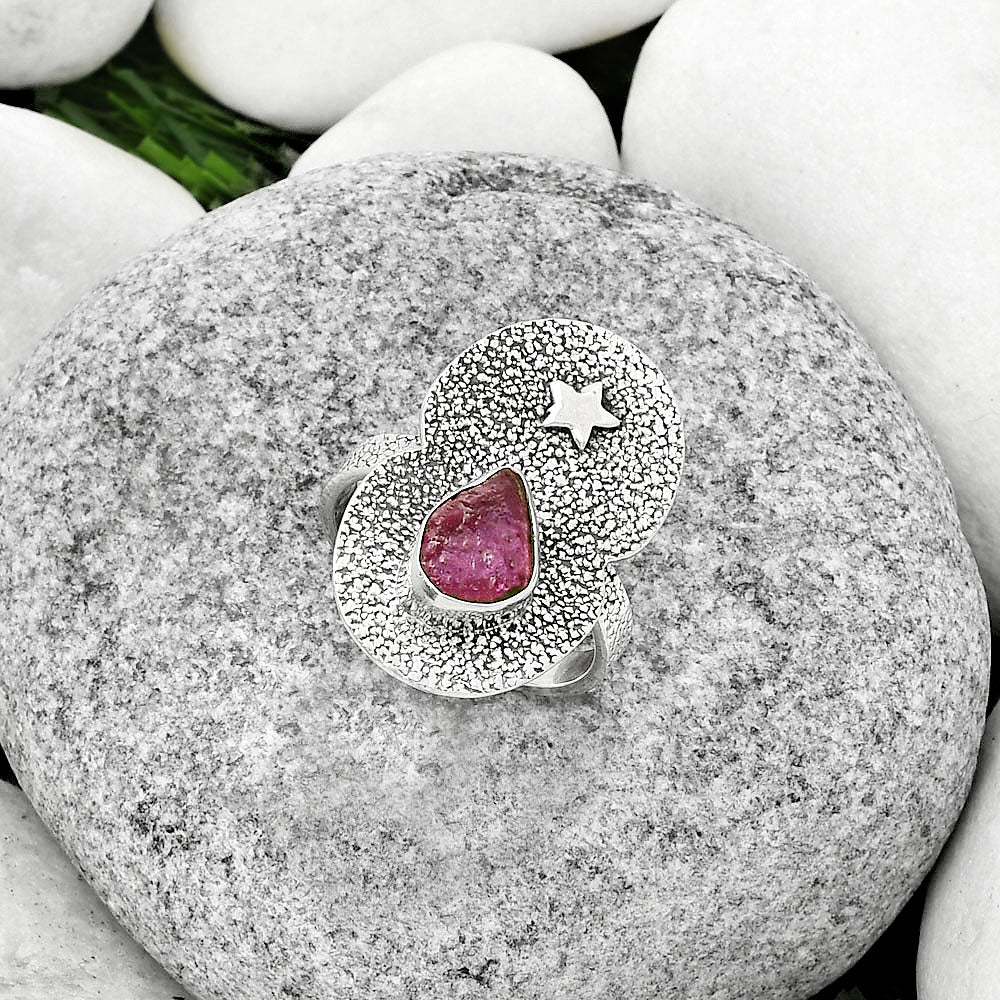 Star Natural Pink Tourmaline Rough Ring size-7.5 R-1290 SDR185473