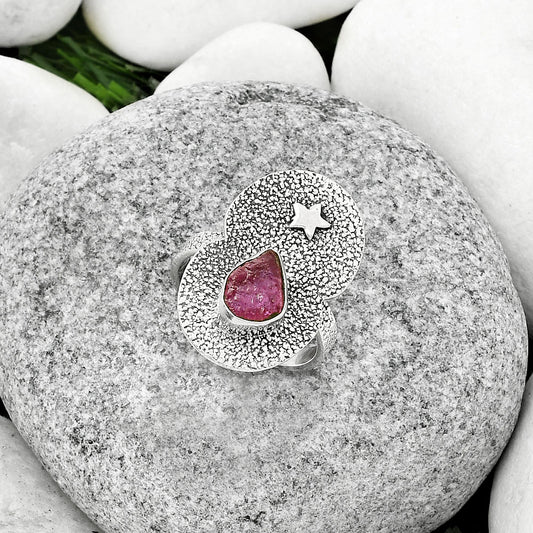 Star Natural Pink Tourmaline Rough Ring size-7.5 R-1290 SDR185473