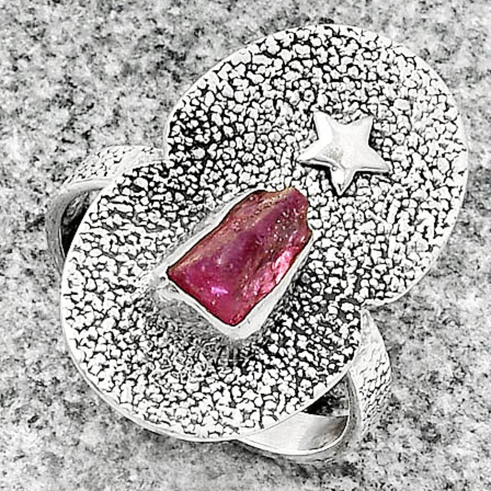 Star Natural Pink Tourmaline Rough Ring size-8.5 R-1290 SDR185479