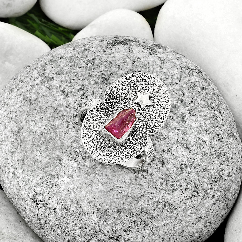 Star Natural Pink Tourmaline Rough Ring size-8.5 R-1290 SDR185479