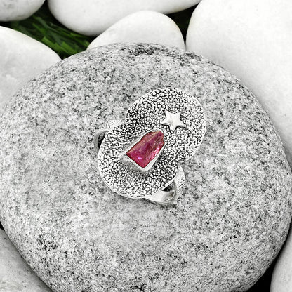 Star Natural Pink Tourmaline Rough Ring size-8.5 R-1290 SDR185479