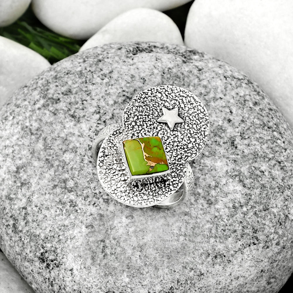 Star - Copper Green Turquoise Ring size-7.5 R-1290 SDR185492