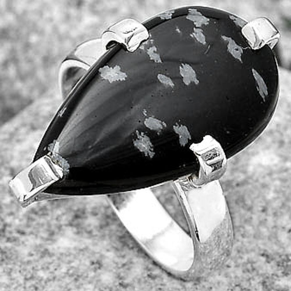 Natural Snow Flake Obsidian Ring size-7.5 R-1089 SDR187008