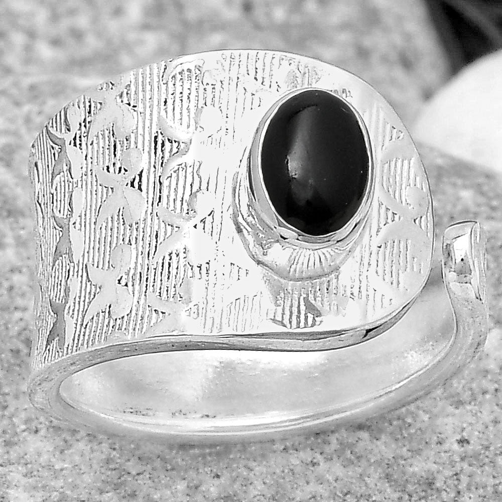 Adjustable - Black Onyx - Brazil Ring size-6.5 R-1319 SDR187057