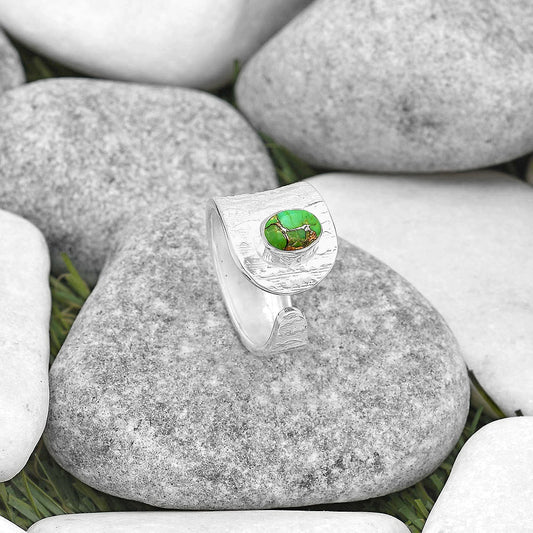 Adjustable - Copper Green Turquoise Ring size-7 R-1319 SDR187097