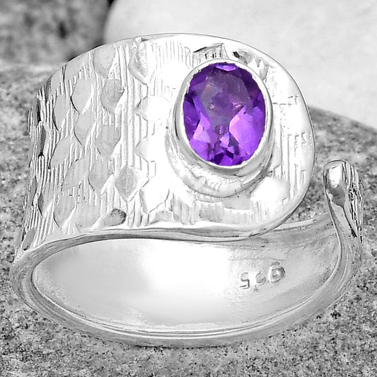 Adjustable Natural Amethyst Brazil Ring size-7 R-1319 SDR187136