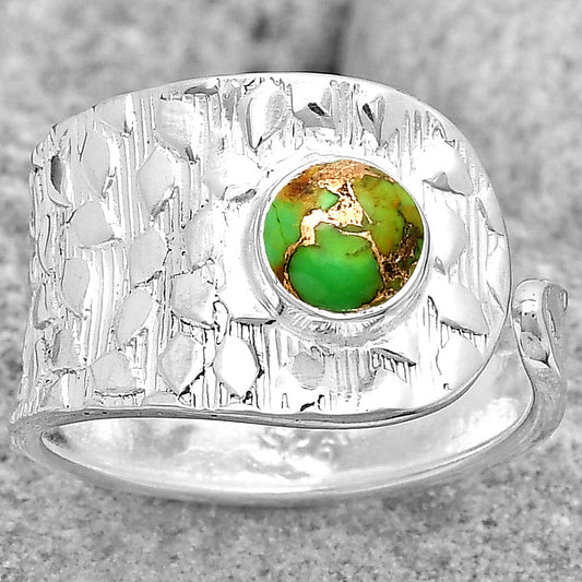 Adjustable Copper Green Turquoise Ring size-7.5 R-1319 SDR187154