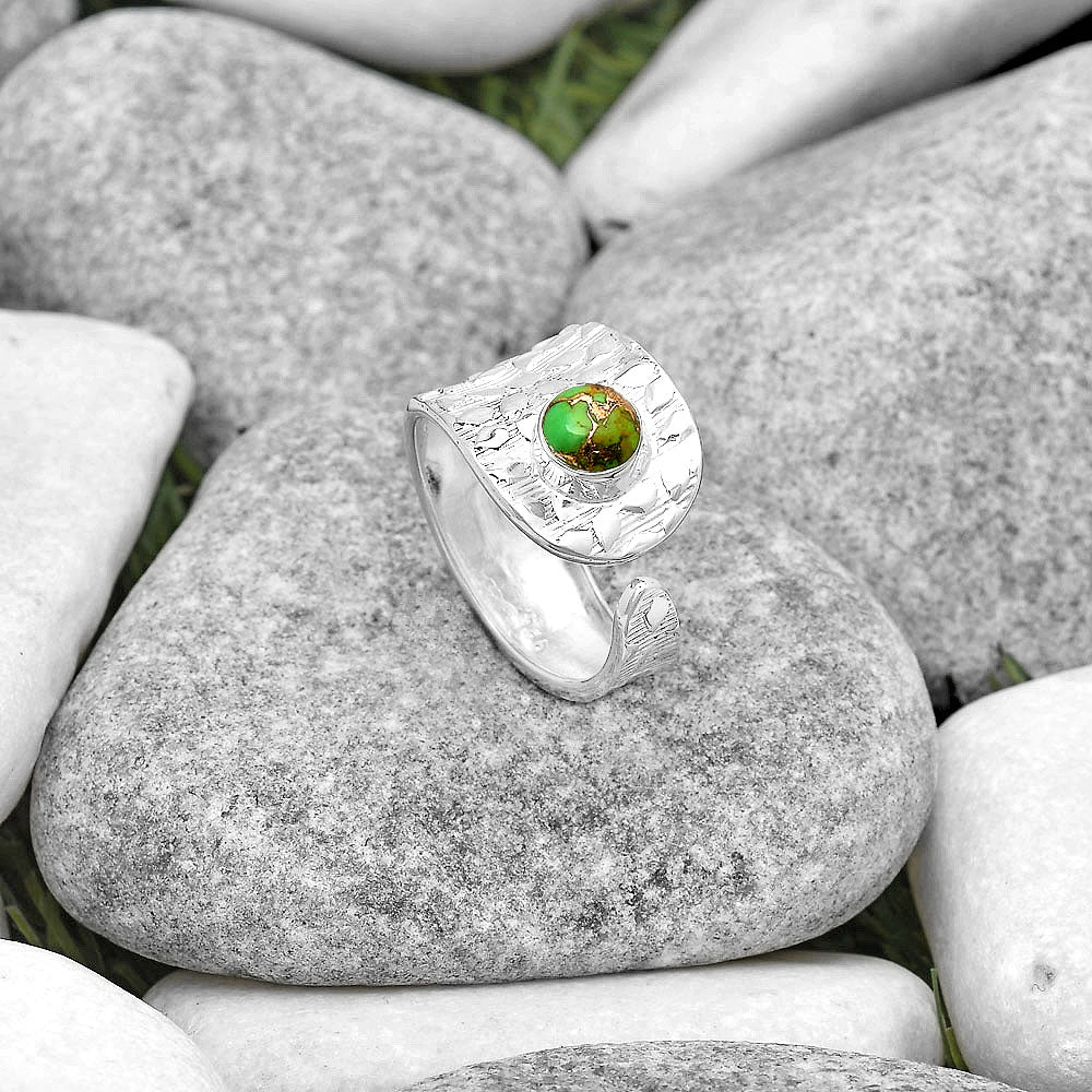 Adjustable Copper Green Turquoise Ring size-7.5 R-1319 SDR187154