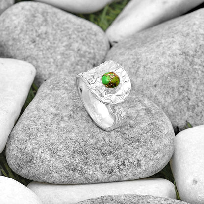 Adjustable Copper Green Turquoise Ring size-7.5 R-1319 SDR187154