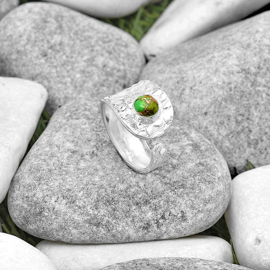 Adjustable Copper Green Turquoise Ring size-7.5 R-1319 SDR187154