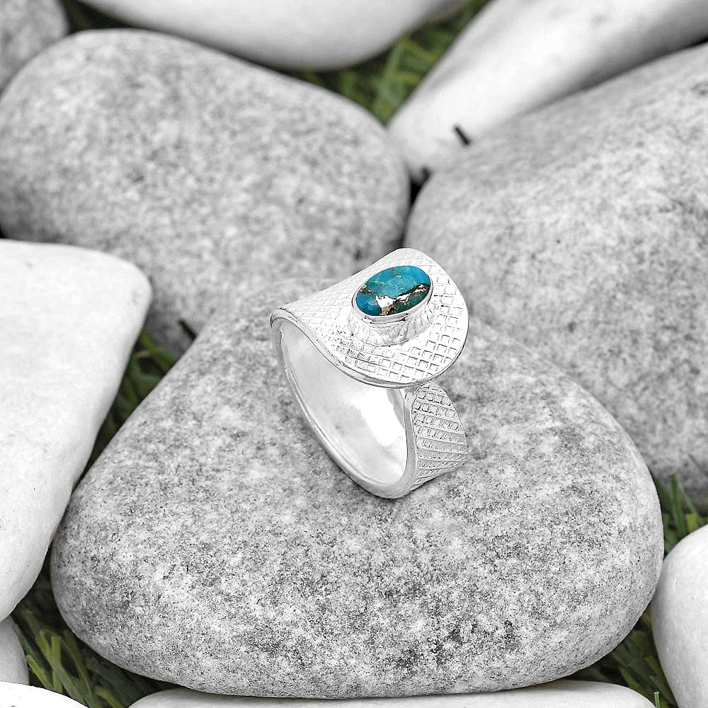 Adjustable - Copper Blue Turquoise Ring size-6 R-1319 SDR187189